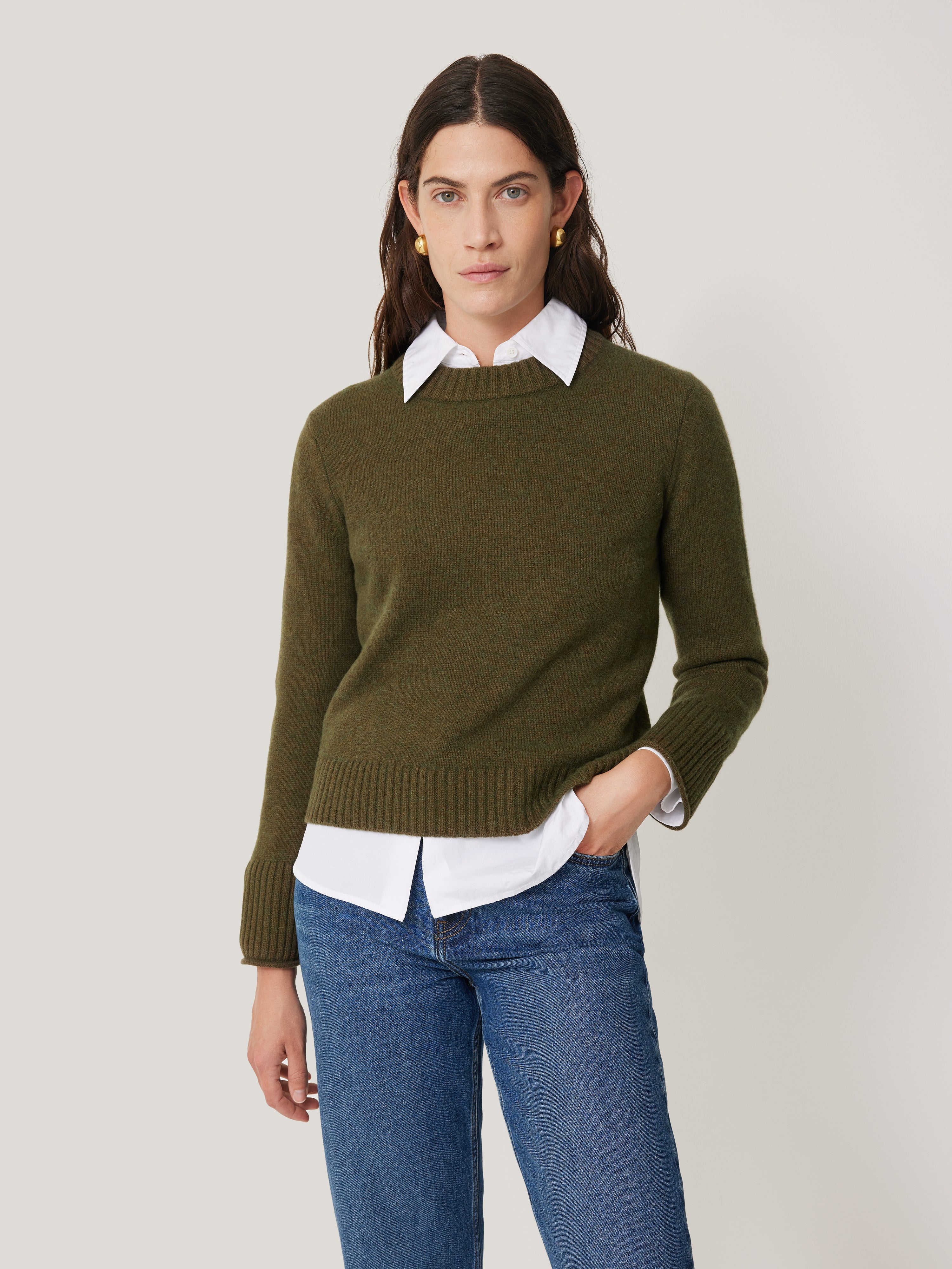 Compact Wool Cashmere Blend Jumper Khaki Jigsaw