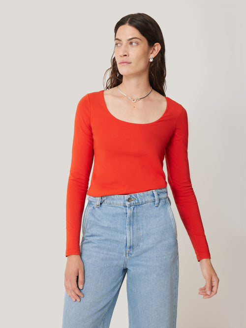 Double Front Ballet Neck Top | Spice Orange