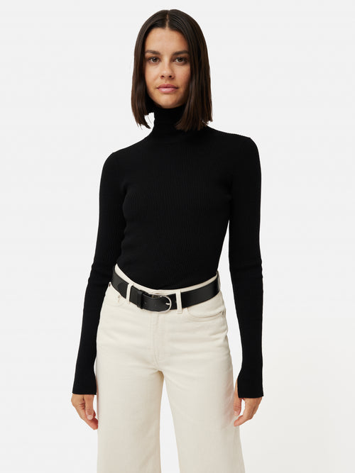 Slash Back Polo Neck Jumper | Black