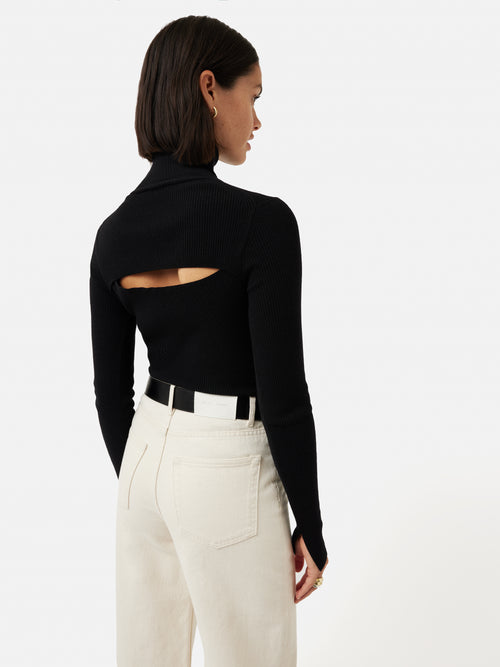 Slash Back Polo Neck Jumper | Black