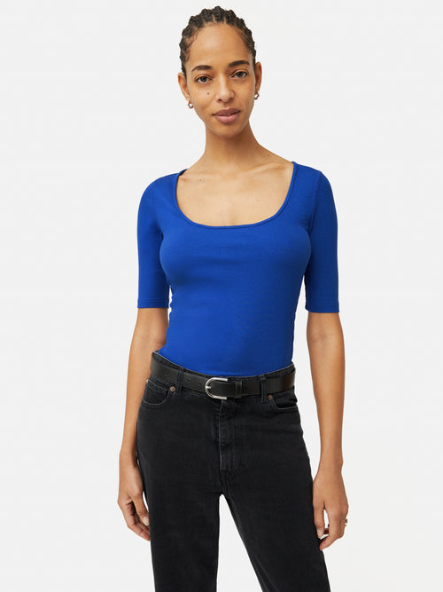 Scoop Neck Rib Top | Blue