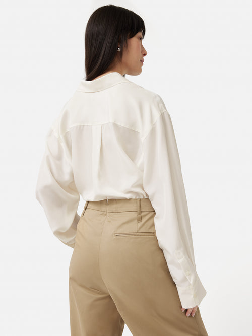 Silk Habotai Relaxed Shirt | Ivory