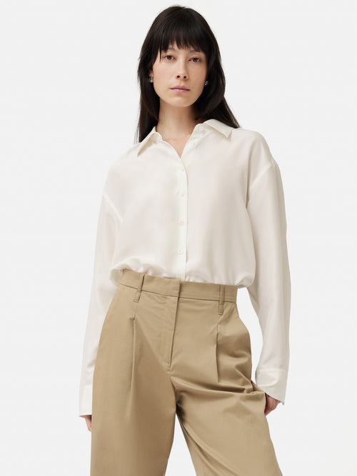 Silk Habotai Relaxed Shirt | Ivory