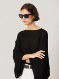 Soft Gauzy Knit Poncho Jumper | Black