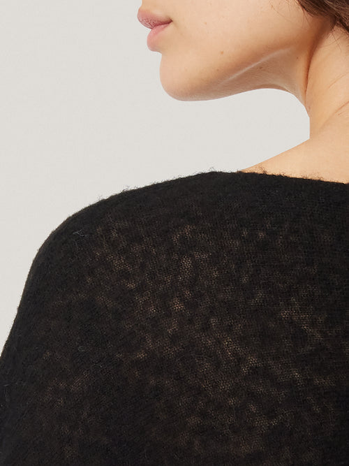 Soft Gauzy Knit Poncho Jumper | Black