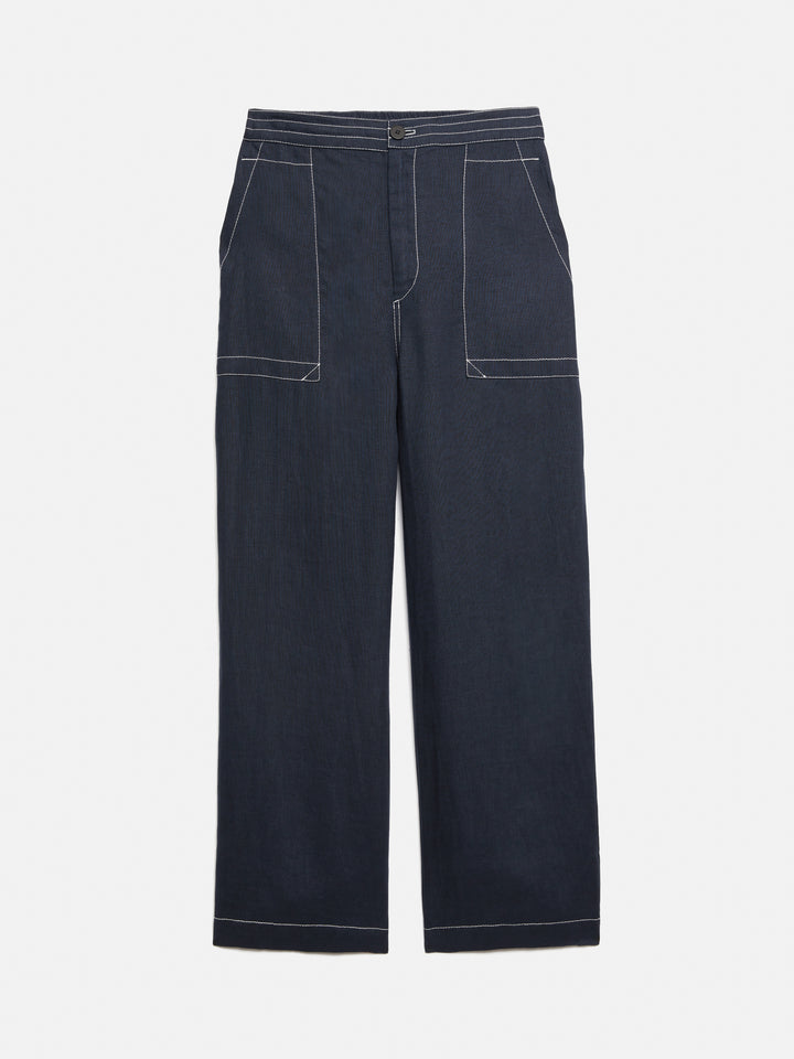 Linen Cropped Trouser - Navy