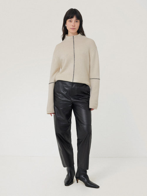 Wool Cashmere Blend Line Jumper | Cream