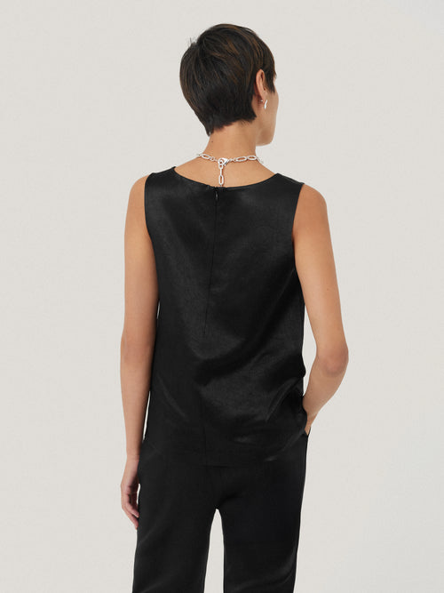 Bonded Satin Tank Top | Black