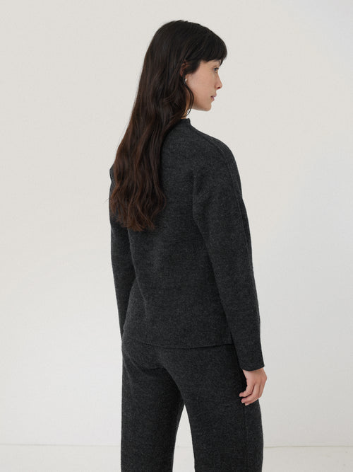 Boiled Wool Blend Batwing Top | Dark Grey