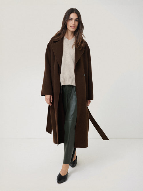 Double Faced Cocoon Wrap Coat | Chocolate