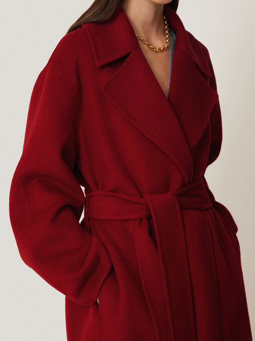 Double Faced Cocoon Wrap Coat | Red